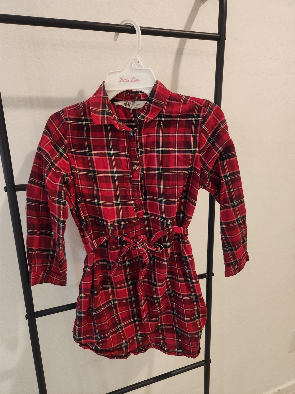 H&M Red and Green Plaid Button-Up Dress